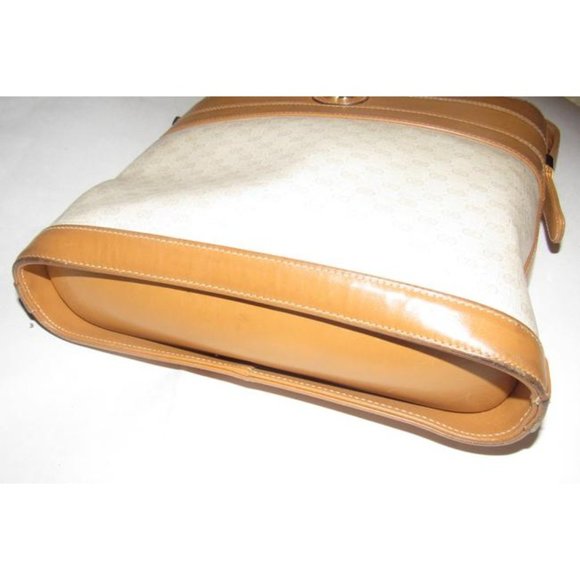 Gucci Vintage Bucket Style Ivory Coated Canvas With Camel Trim - Picture 10 of 11